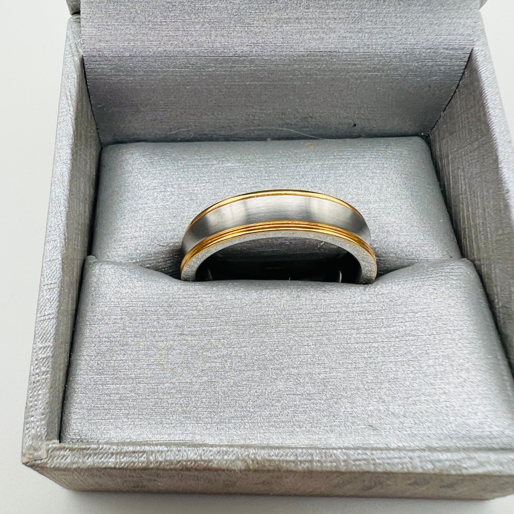 Mens Two Tone Ring Silver Gold Band Minimalist Size 12 Wedding